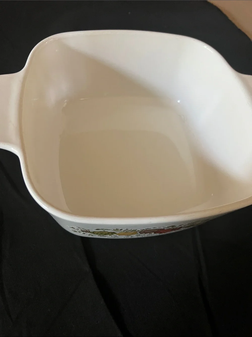 Vintage White Ceramic Baking Dish with Herb & Vegetable Motif - White